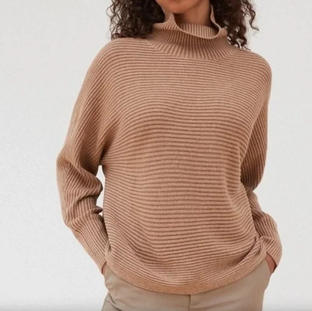 Aritzia Babaton Dumont Turtleneck Sweater Size XS Ribbed Wool Linen Dolman Boho
